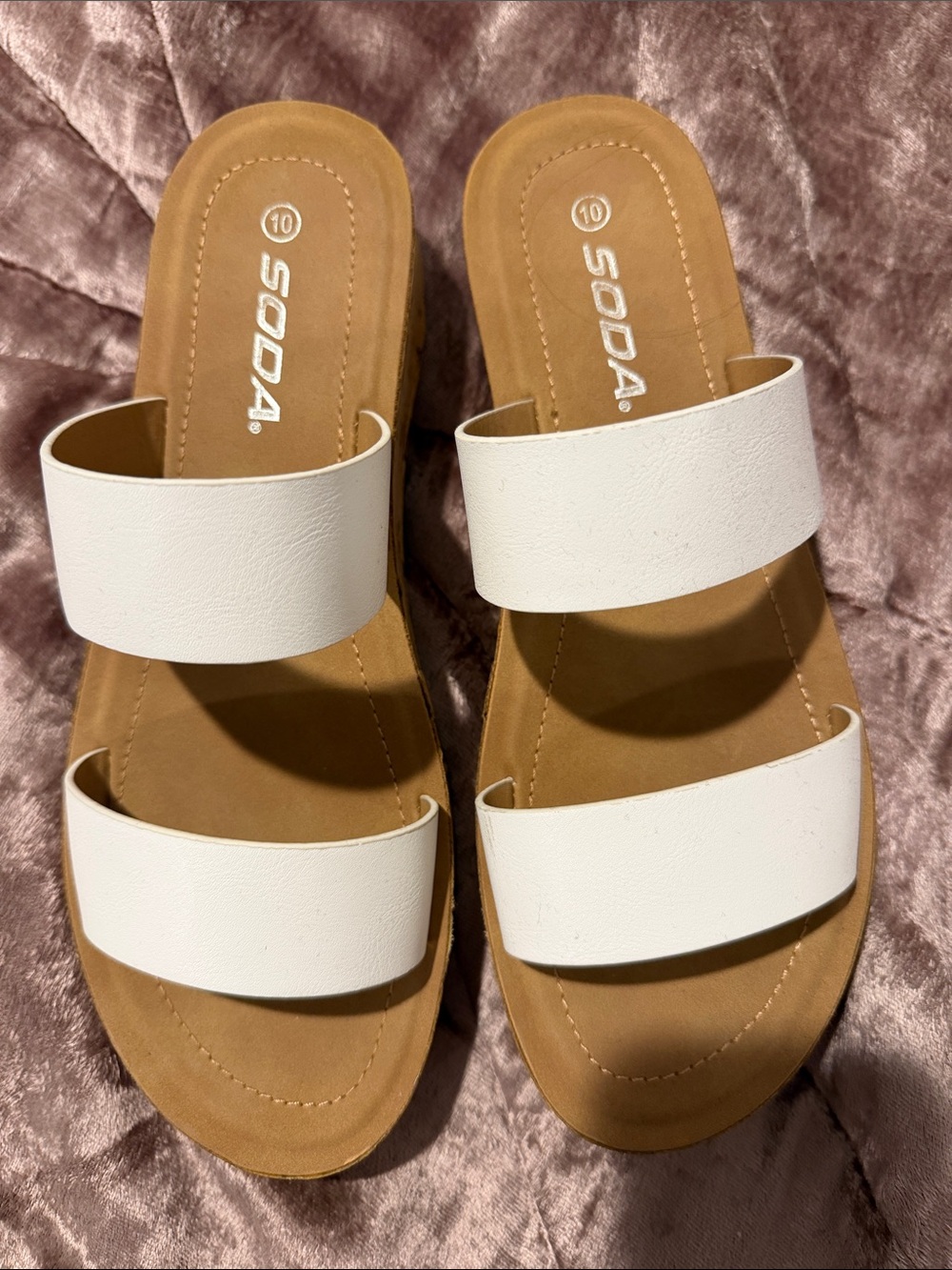 Soda White Double-Band Slide Sandals for Women 10